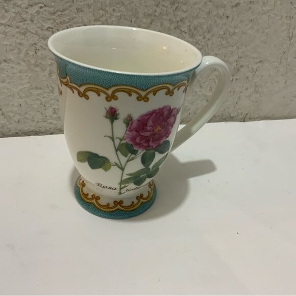 KENT POTTERY FOOTED COFFEE MUG - Roses - ROSA GALLICA OFFICINALIS G16 - Picture 1 of 8